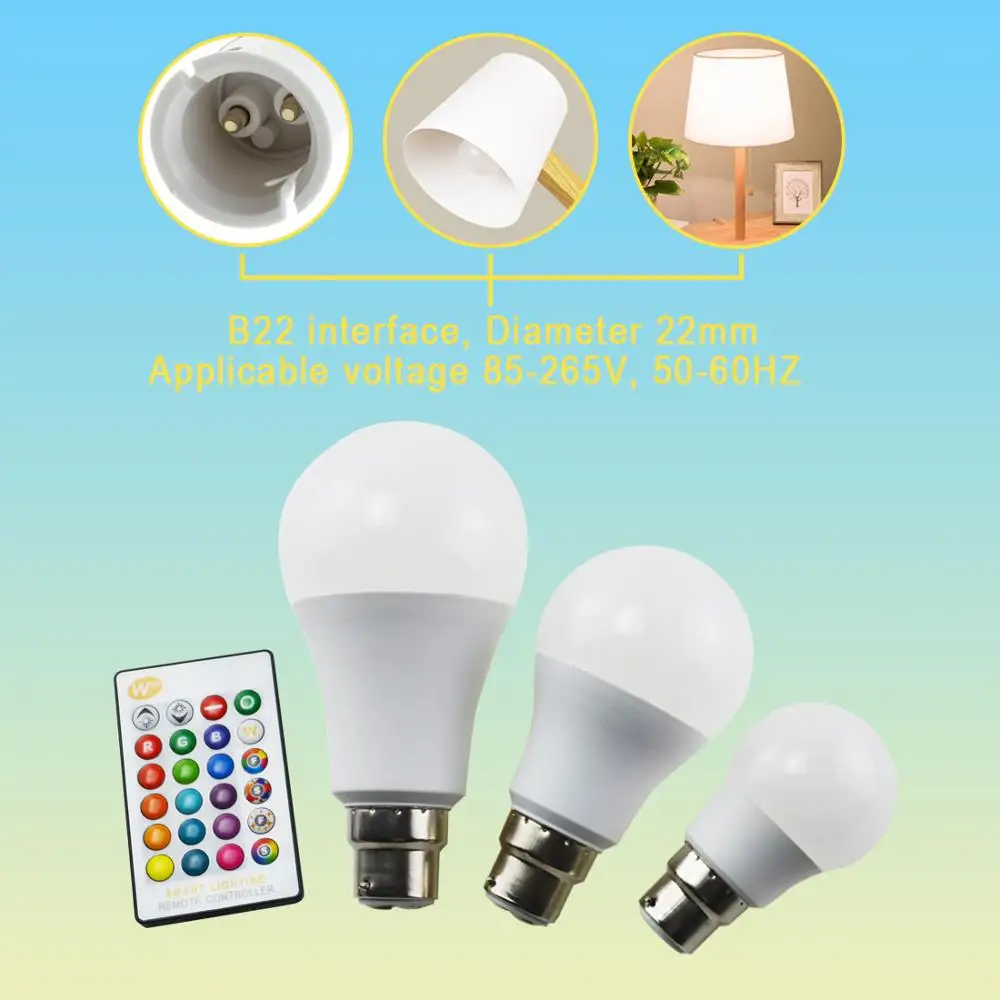 ИК-пульт дистанционного управления светодиодный RGB лампа B22 AC85-265V 5 Вт 10 Вт 15 Вт RGB+ белый 16 цветов светодиодный светильник для украшения дома интерьерный точечный светильник