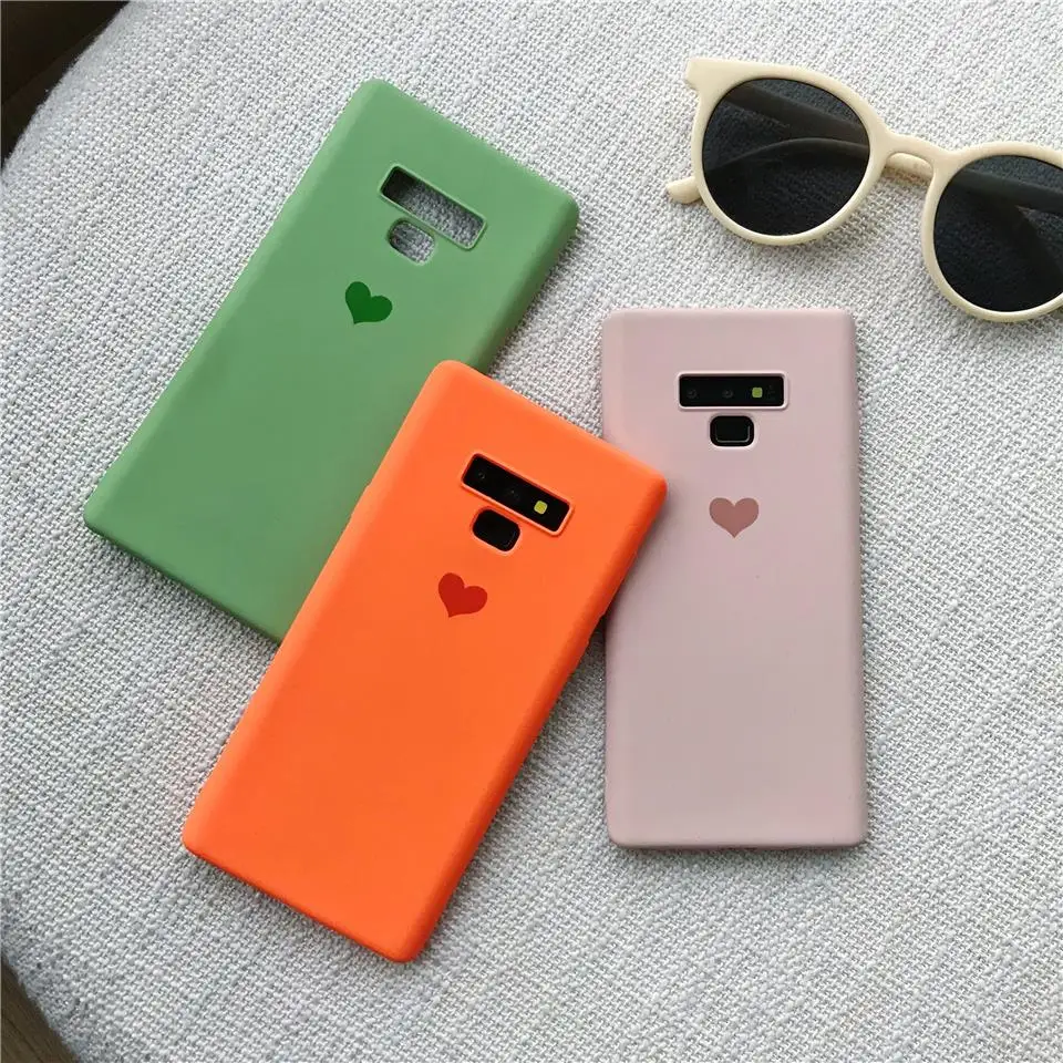 For Samsung Galaxy Note 9 8 5 4 Cover Soft Cute Love Heart Print Sand Texture Silicone TPU Case S10 Plus S10E S9 S8 |