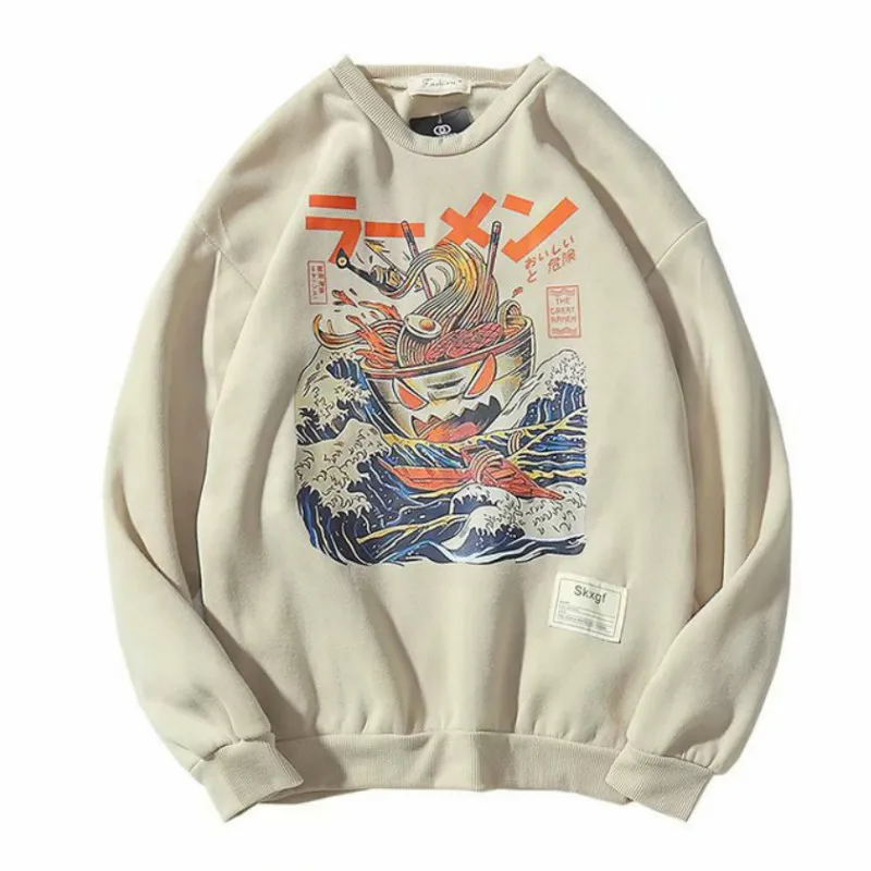 

ZK Harajuku Japanese Funny Noodle Wave Printed Fleece Hoodies Men 2019 Spring Japan Style Hip Hop Casual Sweatshirts Streetwear