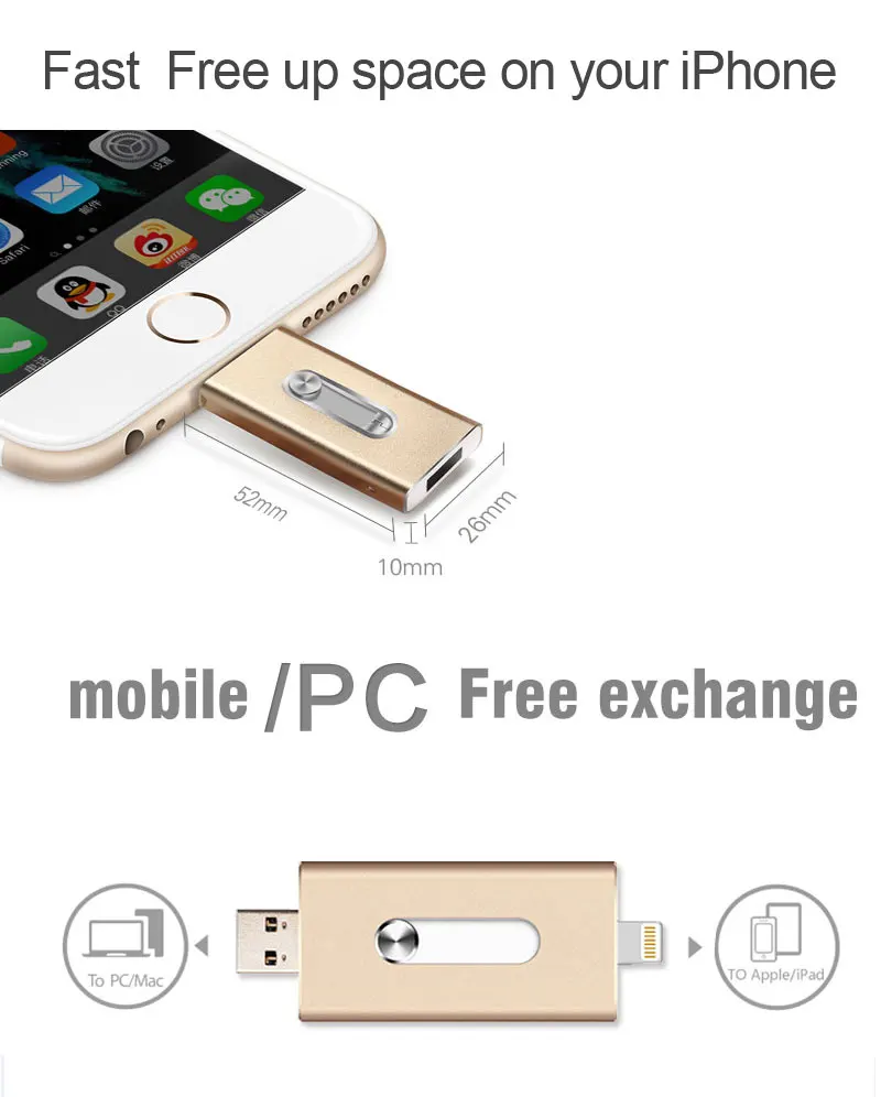 Richwell OTG USB флэш-накопитель для iPhone X/8/7/Plus/6/6s/5/SE ipad металла Pendrive HD Memory Stick 8G 16G 32G 64G Flash Driver