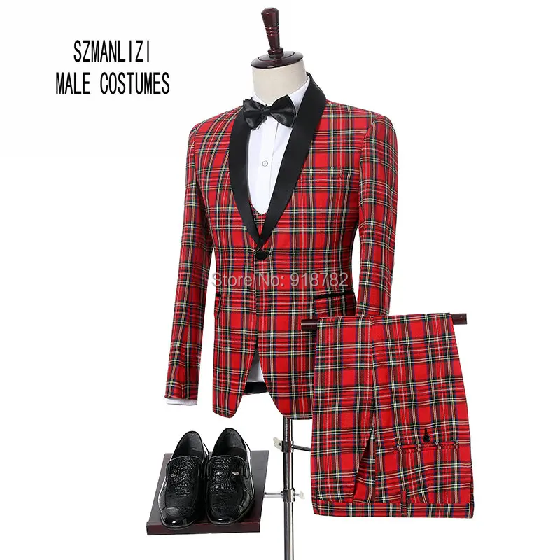 Costume Homme New Design Brand Suit Men Terno Masculino Bruiloft Men Suits Tuxedo Prom Party Suits Plaid Wedding Groom Suit