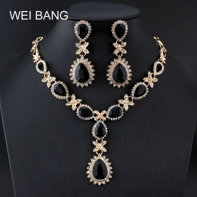 

Weibang Wholesale Gold Color Flower Wedding Bridal Set Exquisite Crystal Rhinestone Vintage Necklace And Earring Jewelry Set