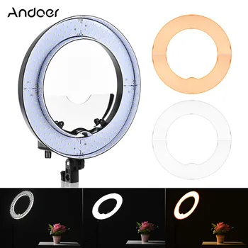 

Andoer RL-480B 13"/34cm Macro LED Ring Light Lamp 180pcs SMD 40W 5500K with White Orange Filter Mirror Carrying Bag 2 Power Way