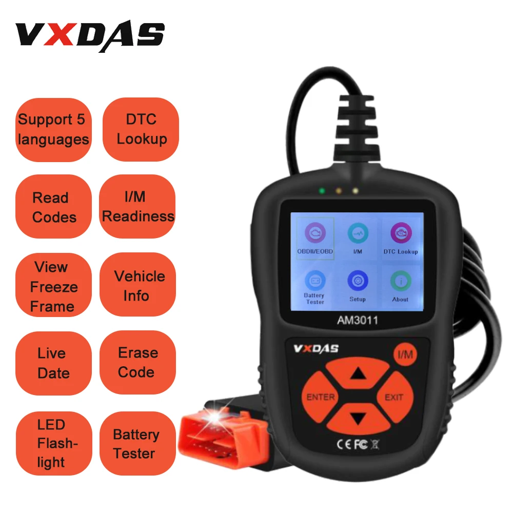 VXDAS OBD2 Scanner CAN AM3011 Car/Auto Diagnostic Tool With LED