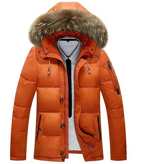 Модные топы Для мужчин детская зимняя куртка Верхняя одежда Для мужчин тепло Термальность с капюшоном зимние куртки для мужчин, есть плюс размеры, однотонное пальто M-3XL ABZ57 - Цвет: ORANGE