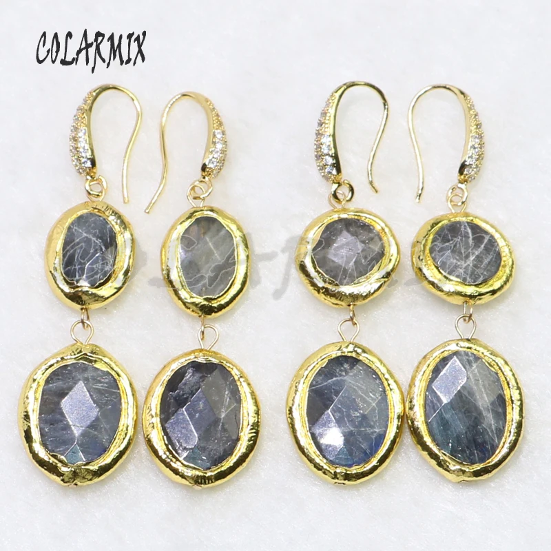 

5 pairs double Stone earrings labradorite earrings Gems stone jewelry gems jewelry for women hook earring gift 9042