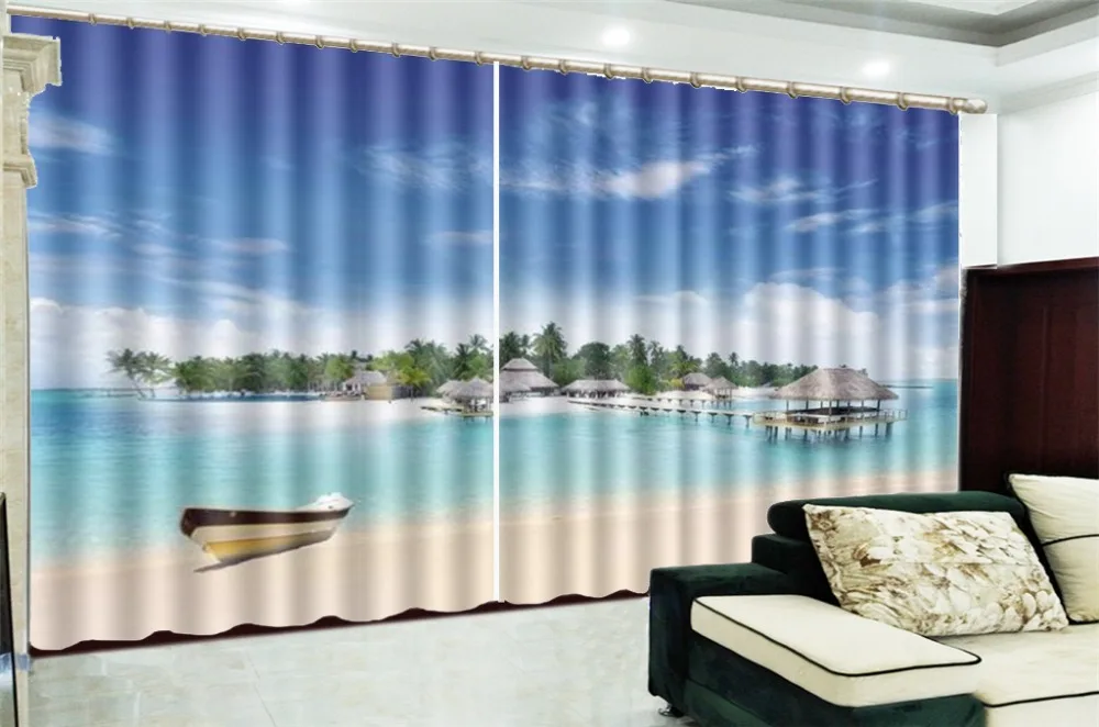 Пользовательские 3D занавес Красивая променадема с красивым видом на море цифровая печать высокого разрешения 3d красивые затемненные