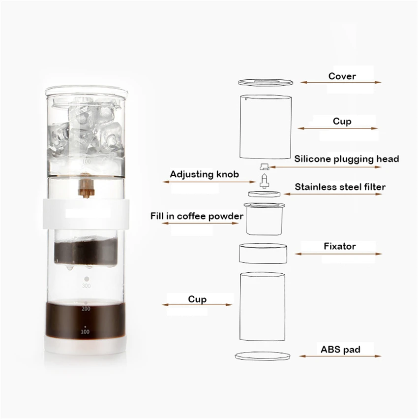 300 мл воды капельная Кофеварка многоразовые стеклянные фильтры инструменты эспрессо кофейник с воронкой горшок льда для напитков кофемашина для бариста