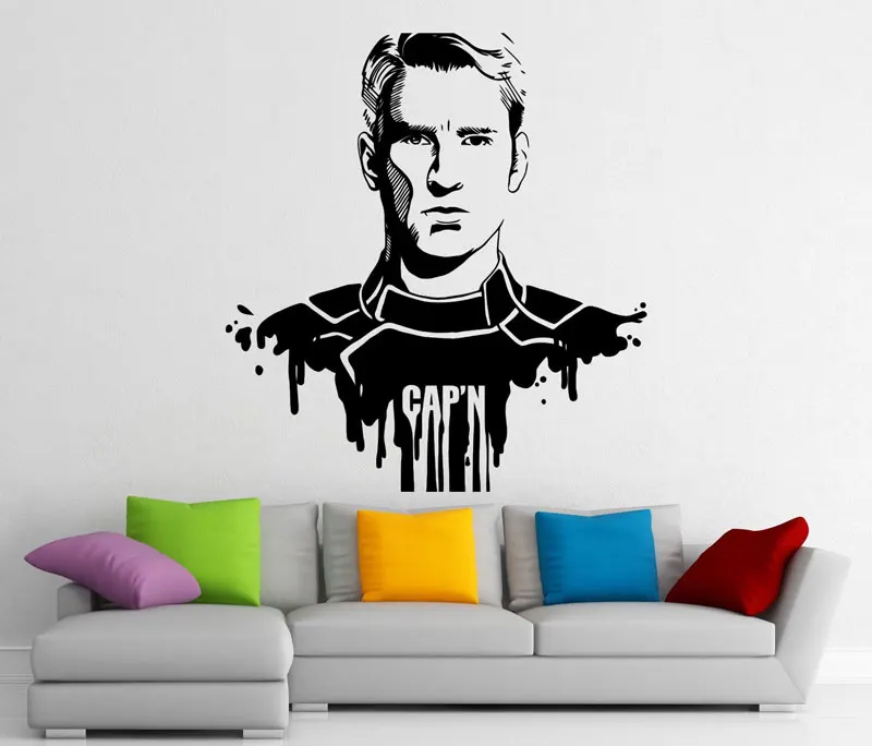 

Superhero Captain America Sticker Wall Vinyl Detachable Fashion Applique Home Indoor Boy Room Fashion Art Deco CJY26