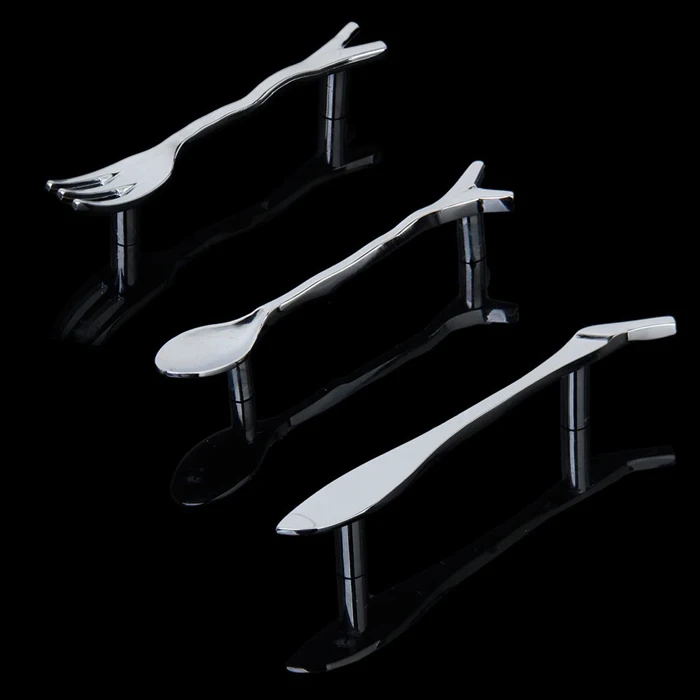

Hot Sale Modern Zinc alloy Creative Spoon Knife Fork Kitchen Cabinet Lockers Closet Drawer Handle Handles Pulls Knob 76mm 3pcs