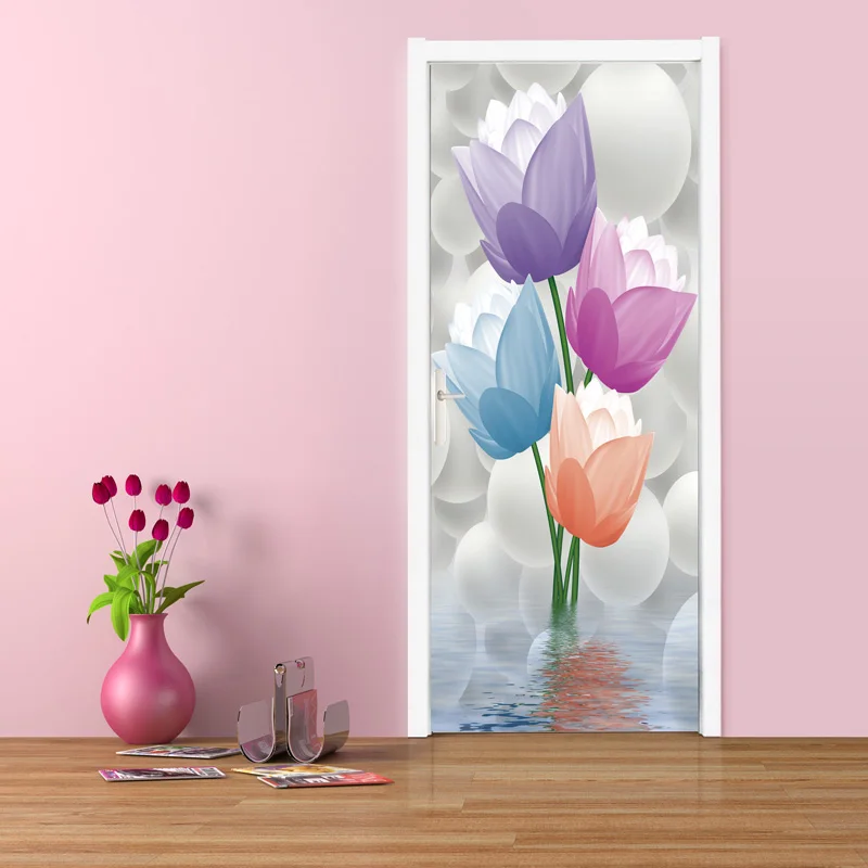 Download Door Wall Paper 3D Vector Flowers Wall Painting Photo Wallpaper Murals Waterproof Self Adhesive ...