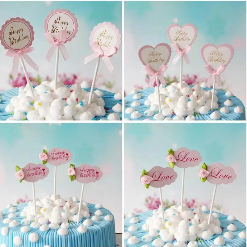 

30pcs/lot Round Bow Cake Insert Card Birthday Wedding Party Theme Decorative Flag Kids Party Decoration Anniversaire Enfant