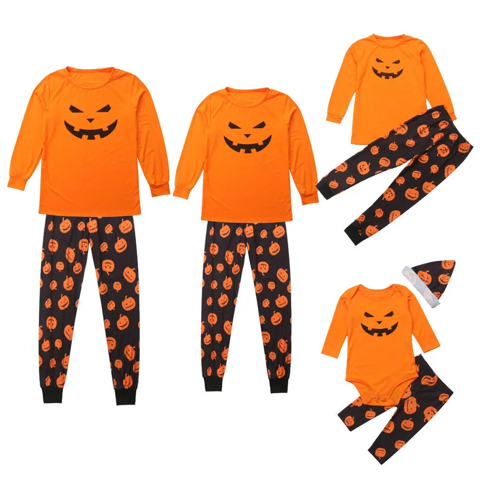 

Family Kids Adult Matching Halloween Pajamas Pj's Set Outfit Pumpkin Sleepwear Nightwear Family Photography Props Clothing Sets