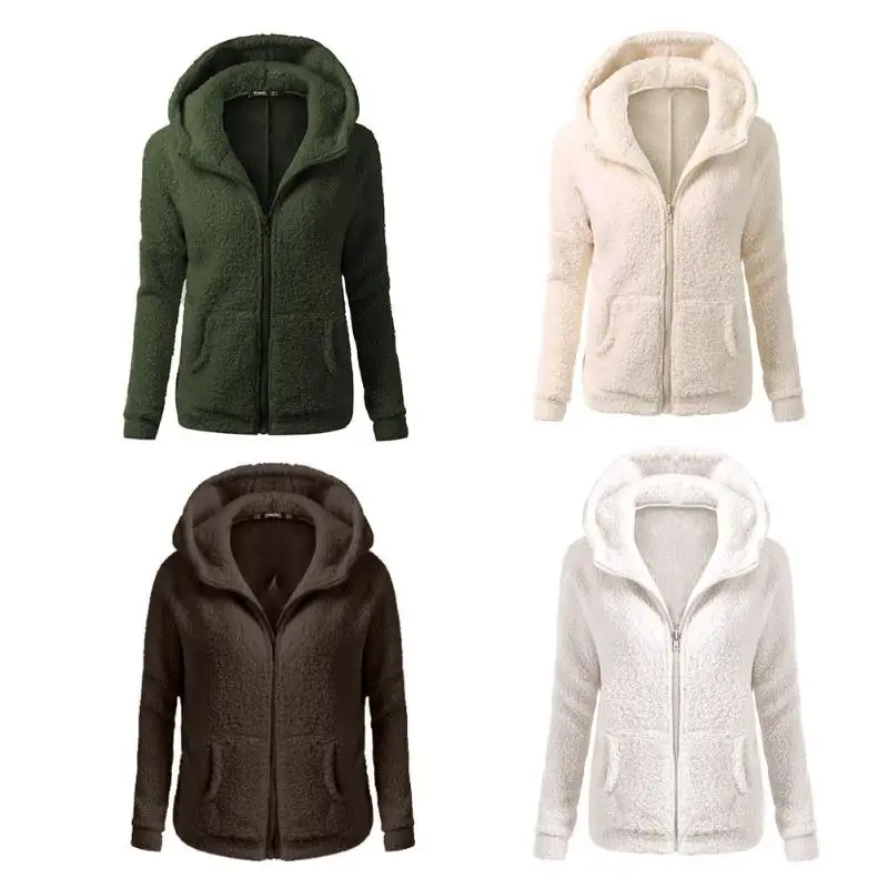 remarkable  Women Solid Color Coat Thicken Soft Fleece Winter Autumn Warm Jacket Hooded Zipper Overcoat Female 
