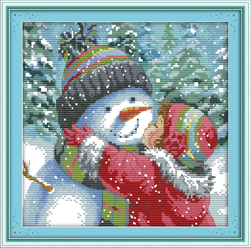 Вечная любовь Рождество поцелуй Снеговик экологический хлопок китайский вышивка крестом наборы Счетный штамп 11 14CT продвижение продаж