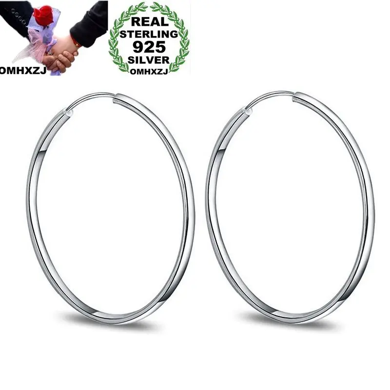 

OMHXZJ Wholesale Personality Fashion OL Woman Girl Party Wedding Silver Simple Round 925 Sterling Silver Hoop Earrings YE422