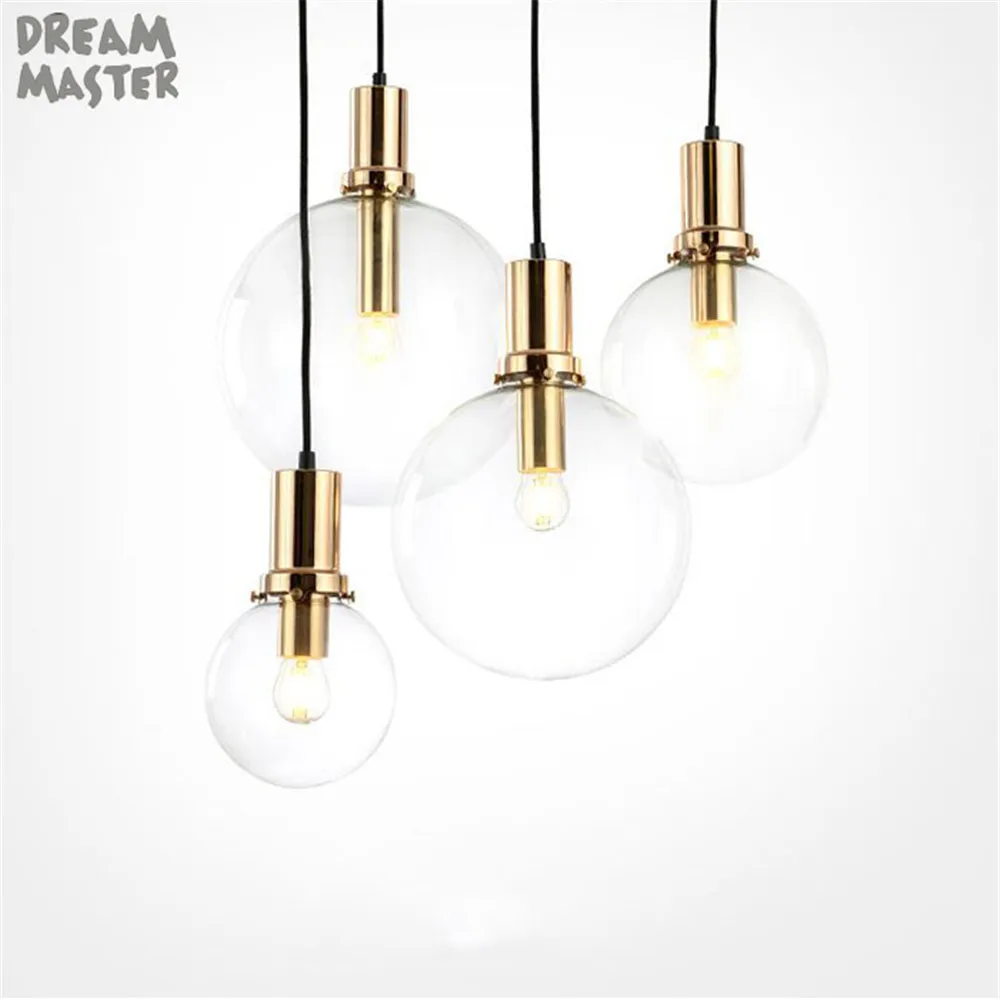 

E27 LED bulb Chandelier For Dinning Room Modern Black Gold Lustre Clear Globe Glass Shade decor Chandeliers for Island lighting
