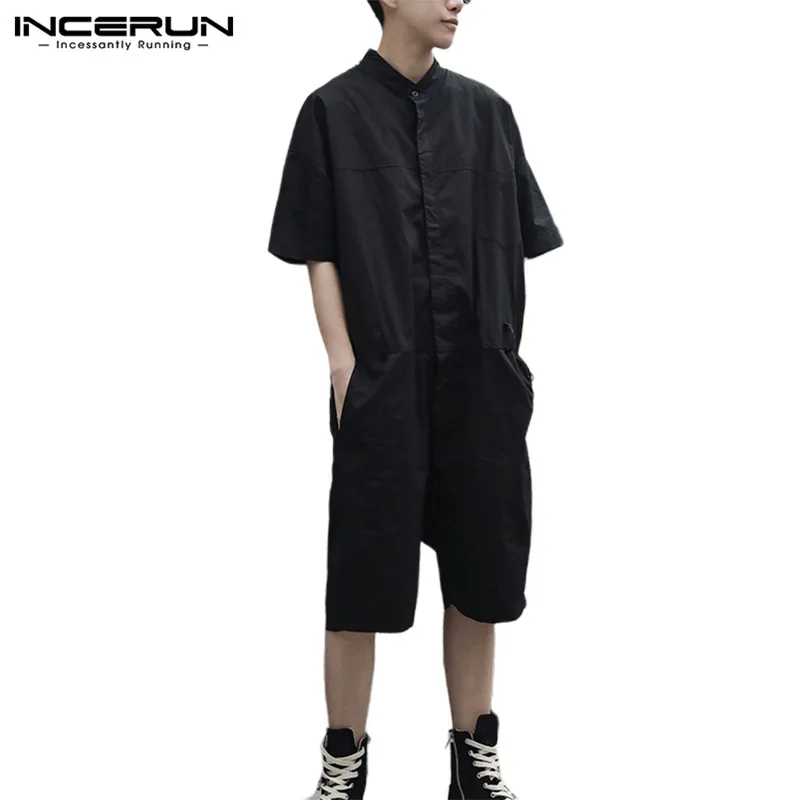 INCERUN комбинезоны летние свободные новые модные мужские пять штанов комбинезон в стиле хип-хоп Корейская версия Повседневная Уличная