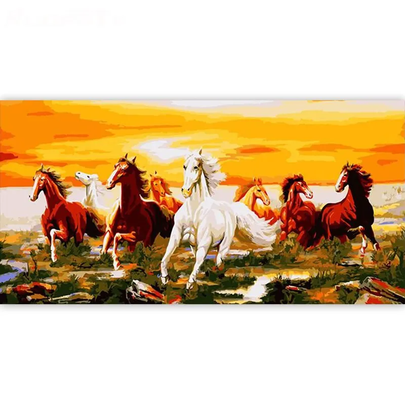 

Painting By Numbers DIY Dropshipping 40x50 50x65cm Gold running eight horses Animal Canvas Wedding Decoration Art picture Gift