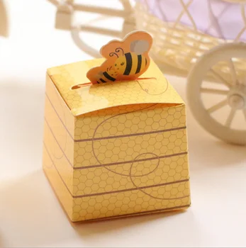

100pcs European Style Cartoon Yellow Bee Baby Shower Candy Boxes Children Birthday Party Return Present Gifts Box Bomboniera