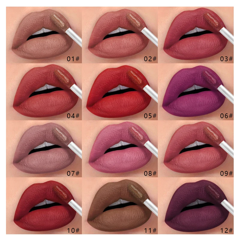 Pudaier 12 Colors Lip Gloss Liquid Lipstick Long Lasting Moisturizing No Fading Matte Velvet Lip Glaze Makeup for Beauty TSLM1