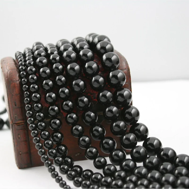 

15" Smooth Round Ball Black Onyx Beads 3 4 6 8 10 12 mm Natural Gem Stone Beads for DIY Fashion Bead Bracelet Necklace Jewelry