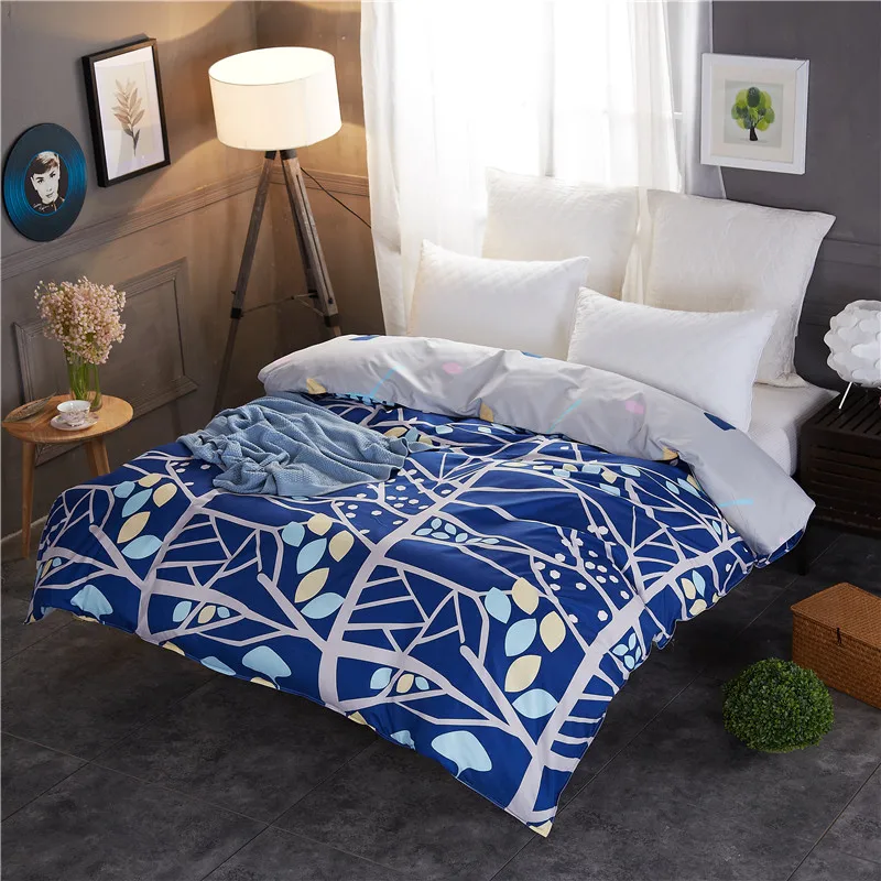 Polyester Fiber Soft Blue Leaves Print Duvet Cover 200x230cm 220x240cm 4 Size Quilt Case Red 