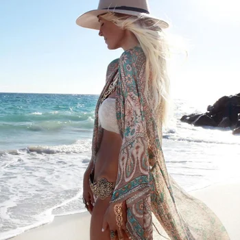 

Melphieer New Sexy Chiffon Cover Up Bikini Women Swimsuit Cover-up Beach Bathing Suit Print Swimwear Beach Dress Tunic Robe