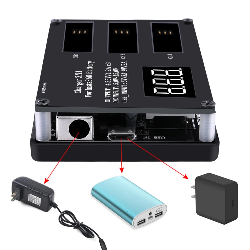 

3 in1 Micro USB Charger for Insta360 ONE X Rechargeable Battery 60 minutes Fast Charging powerbank hot sale
