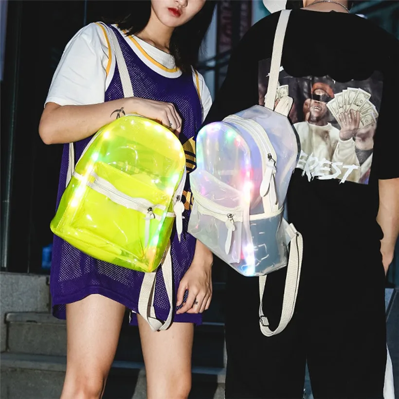 Женский рюкзак, блестящая Желейная женская сумка, светодиодный светильник, прозрачный рюкзак, Электронная сумка, mochilas mujer