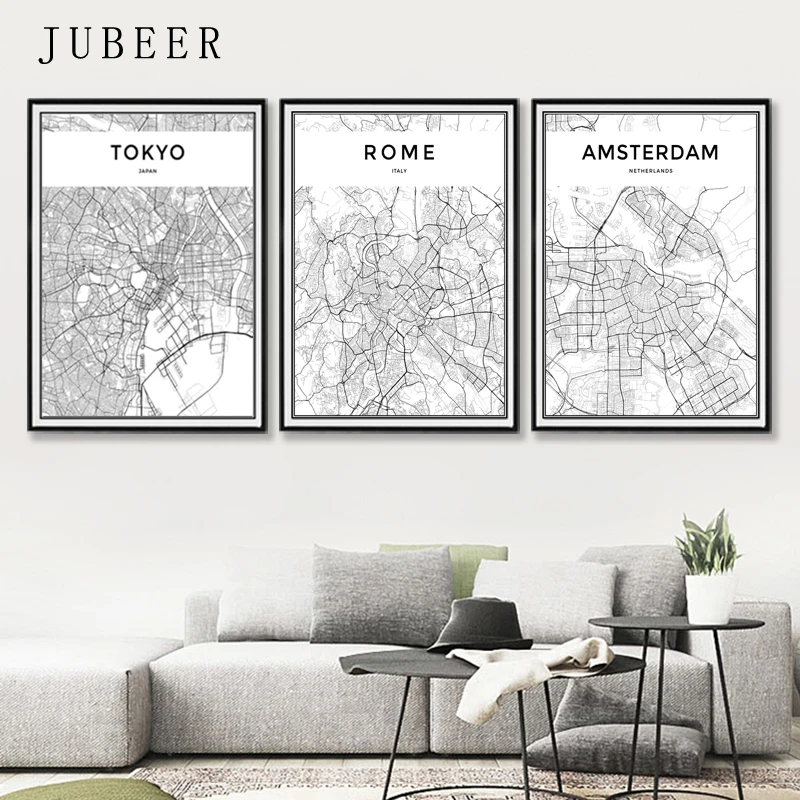 City Map Framed Art London Paris New York Tokyo World City Map Posters Nordic Style Wall Art  Canvas Picture Black And White Painting For Living Room|Painting &  Calligraphy| - Aliexpress