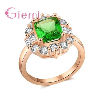 

Design Fashion Square Big Green Ring Clear Crystal Rose Gold Finges Jewelry For Women Girl Appointment Romantic Gift