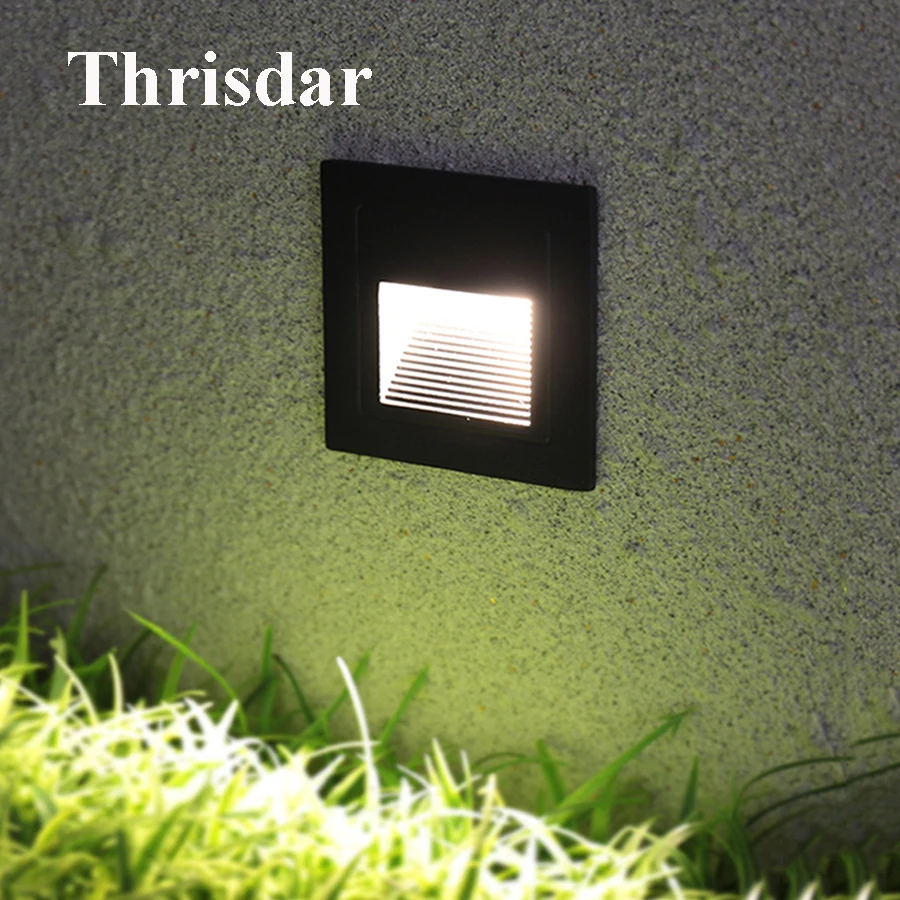 

Thrisdar 3W 86mm Outdoor LED Step Light Pathway Wall Corner Lamp Waterproof Deck Footlight Stair Light Waterproof Wall Lamps