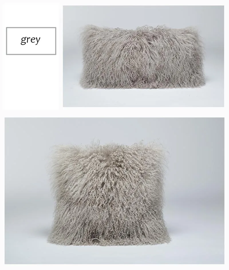 Mongolian lamb fur pillow case color grey