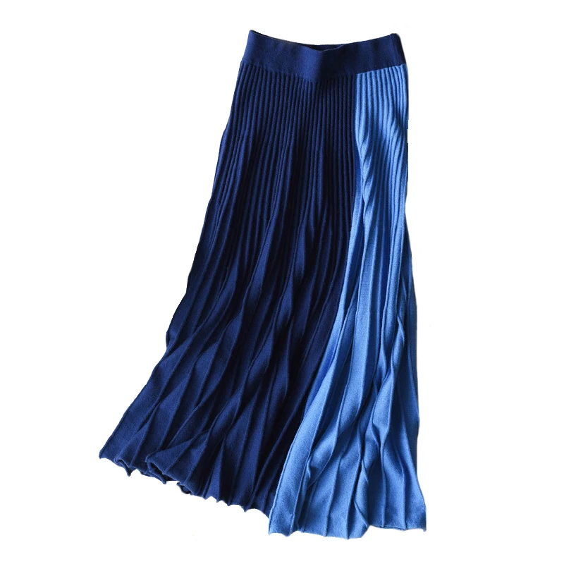 Плиссированная Теплая Зимняя юбка женская Новая Осенняя контрастная цветная кашемировая юбка длинные эластичные плиссированные толстые вязаные юбки шерсть