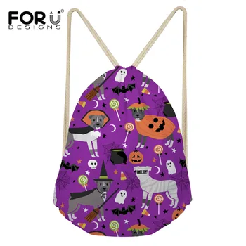 

FORUDESIGNS Dogs Halloween Printing Drawstring Large Backpack Protable Soft Travel Rucksack Mochila Storage Package Casual Girls