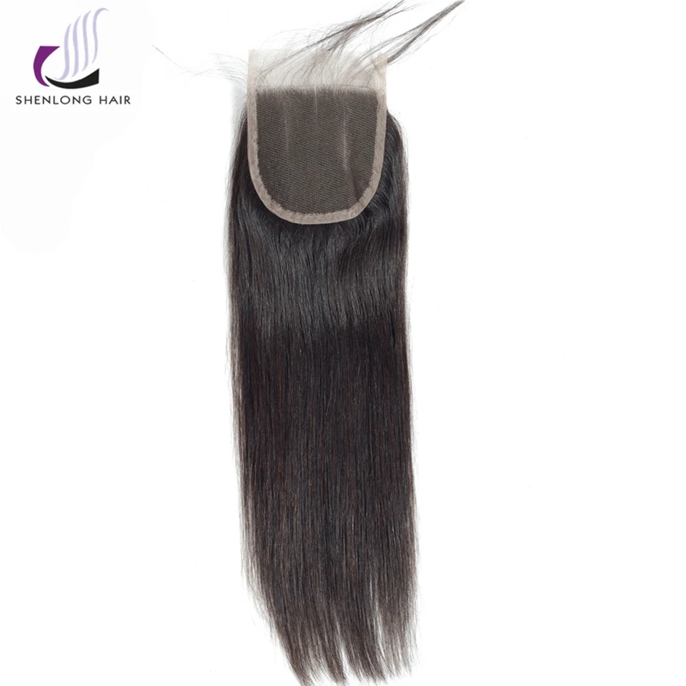 SHENLONG волосы бразильские прямые средняя часть 4*4 Кружева закрытия 8-20 дюймов не Реми волосы натуральный цвет натуральные волосы 100%