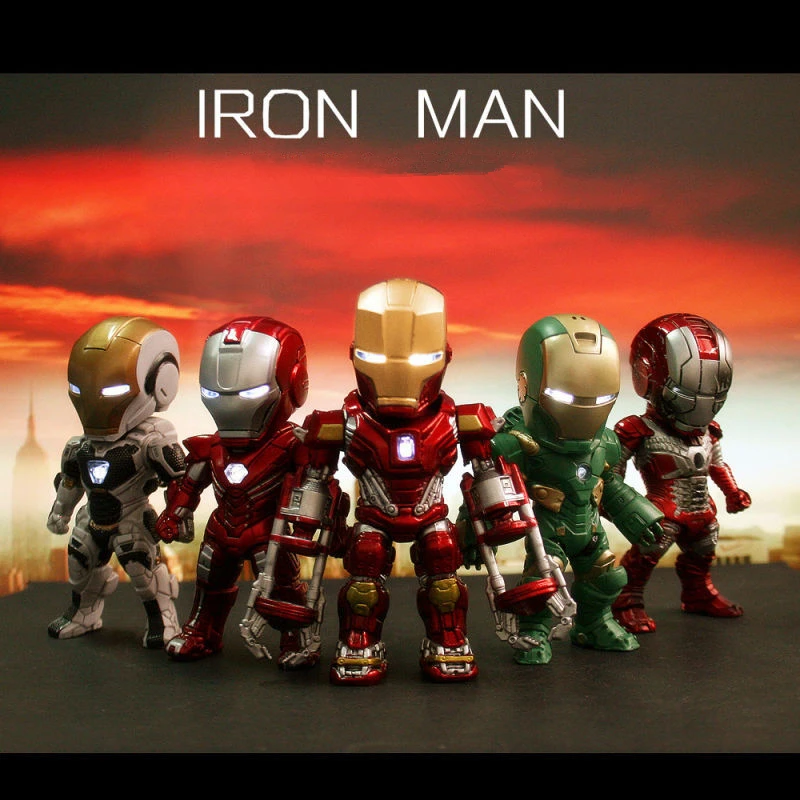 Iron Man 6 Edition 5 pieces of Action Figure 110 scale painted figure Light Mini egg Hulkbuster Iron Man Doll PVC ACGN figure