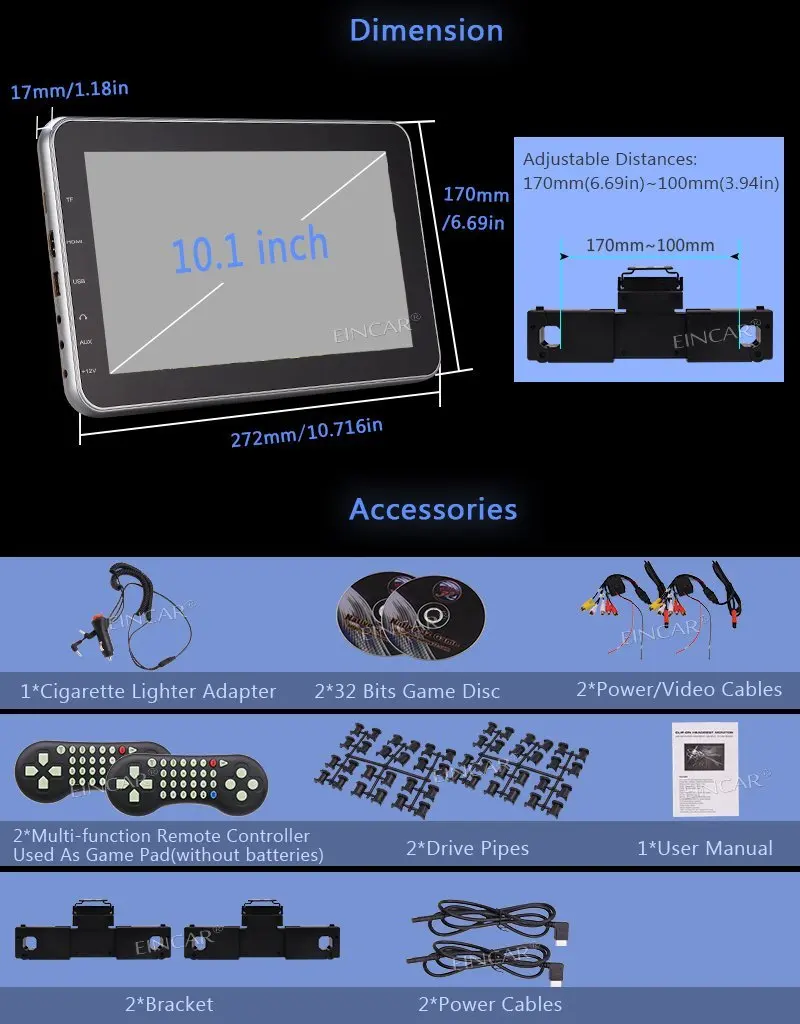 Top Dual Screen 10.1 Inch Ultra Thin Digital HD Monitor Headrest Car DVD Multimedia Player Rear Seat With Game AV Input HDMI Port FM 2