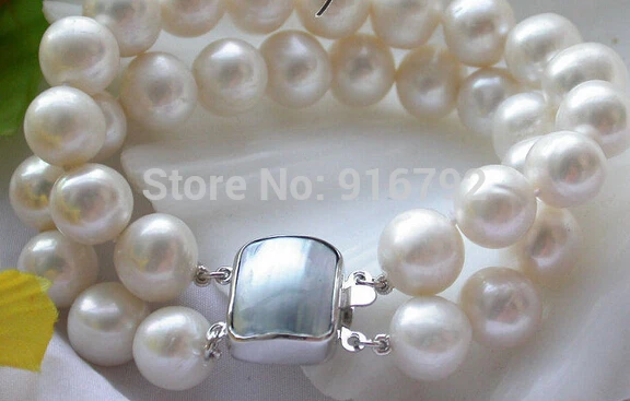 

free P&P >2ROW 8" white round CULTURED PEARL BRACELET