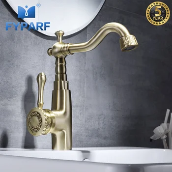 

FYPARF Basin faucets Bathroom Fixtures in Brass Golden Bathroom Sink Faucet Water Mixer Tap Cold and Hot Bathroom Vanities China