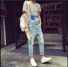 2016 Summer New Men denim strap pantyhose tide one piece suspenders denim overalls pants bib trousers jeans singer costumes