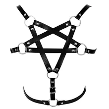 Жесткий бюстгальтер в виде пентаграммы кожаный нагрудный пояс Бандаж Регулировка плюс размер женское белье Harajuku панк фестивальный рейв танцевальная одежда