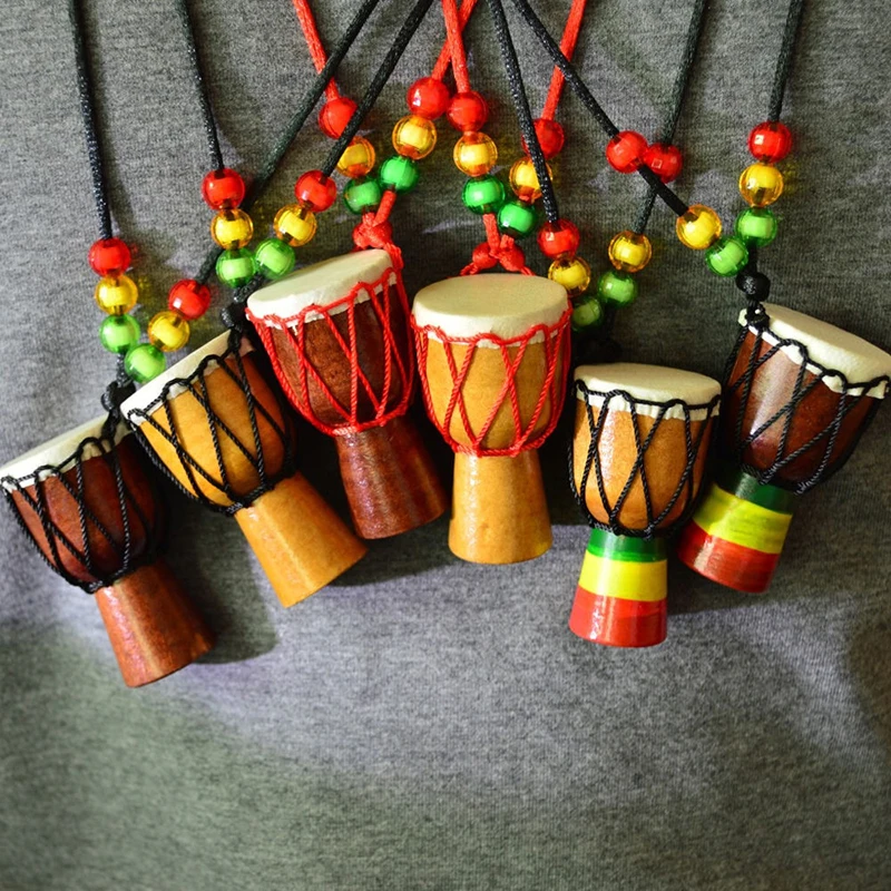 Healifty 4pcs Drums Djembe Drum Hanging African Drum Pendants Wooden Classic Jambe Drummer Mini Djembe Percussion African Hand Drum Gift 