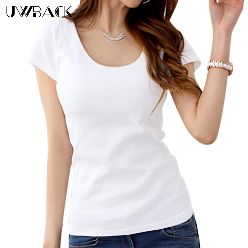 

Uwback Sumemr T Shirts Woman 2017 New Plus Size 3XL Women Tops White/Black Slim 17 Colors Women Basic Tops TB1409