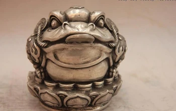 

China White Copper Silver Feng Shui Money Wealth bufonid Golden toad Statue
