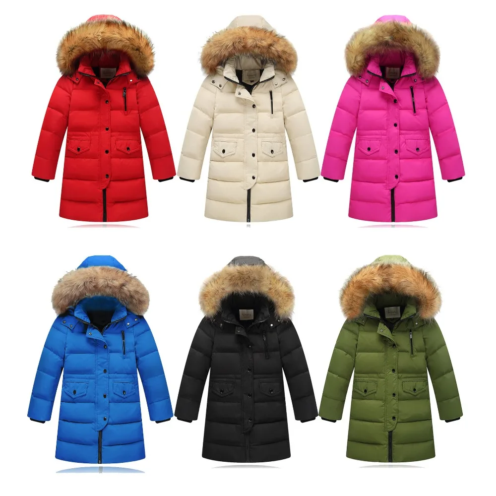 

2018 Winter Teenage Girls Thickening Long Down Jacket With Fur Collar Children's Clothing Outerwear Kids Casual Down Coat G908