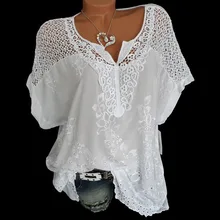 2019 Summer Women Embroidery Hollow Out Plus Size Shirt Batwing Short Sleeve Loose Blouse V-Neck Solid Tops 2019 Summer Women Embroidery Hollow Out Plus Size Shirt Batwing Short Sleeve Loose Blouse V-Neck Solid Tops
