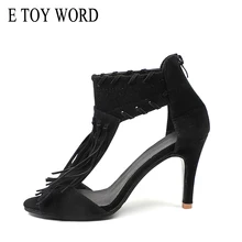 E TOY WORD Summer Shoes women thin heel High Heels Tassel Roman style large size 40-43 yards Sandals Women's Summer