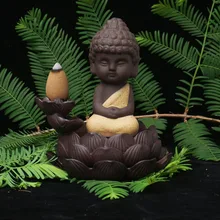 Статуи Будды курильница для благовоний горелка лотоса благовония база маленький монах лотоса трон домашние декоративные статуэтки керамика фиолетовый; песок